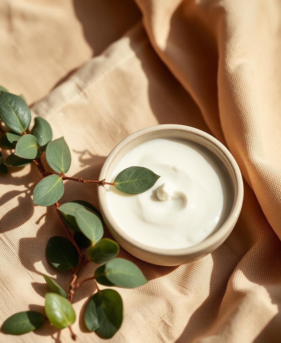Creme natural com folhas de eucalipto